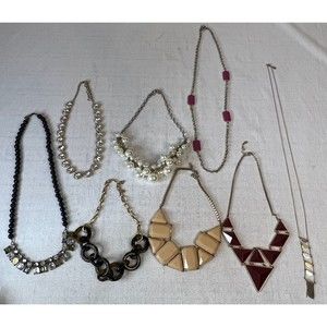 Lot Of 8 Costume / Fashion Jewelry Necklaces Long & Short Pearls, Geometric READ
